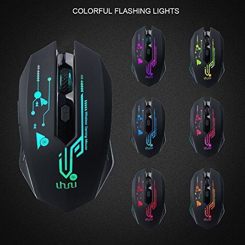 UHURU Wireless Gaming Mouse Up to 10000 DPI, Rechargeable USB Wireless  Mouse with 6 Buttons 7 Dynamic LED Color Ergonomic Programmable MMO RPG for  PC